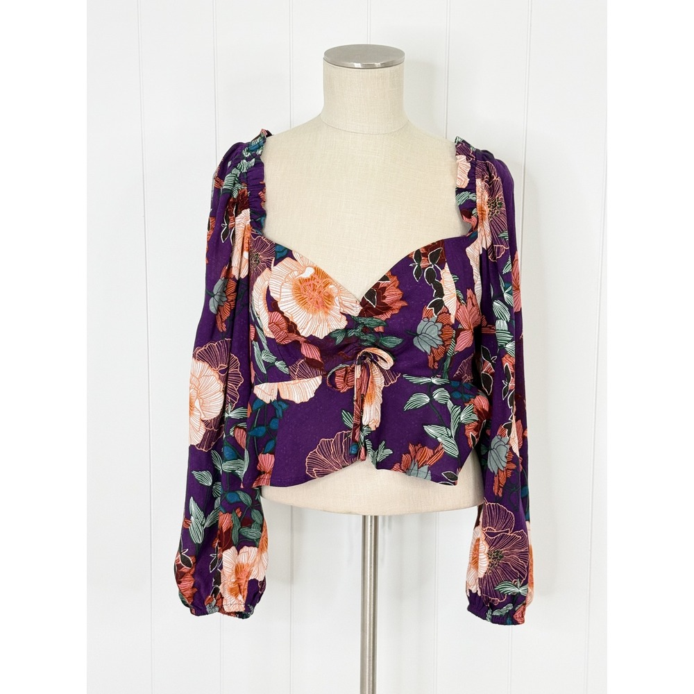Band of the Free Purple Floral Crop Top NWT‎ Women Size M Smocked Boho Peplum